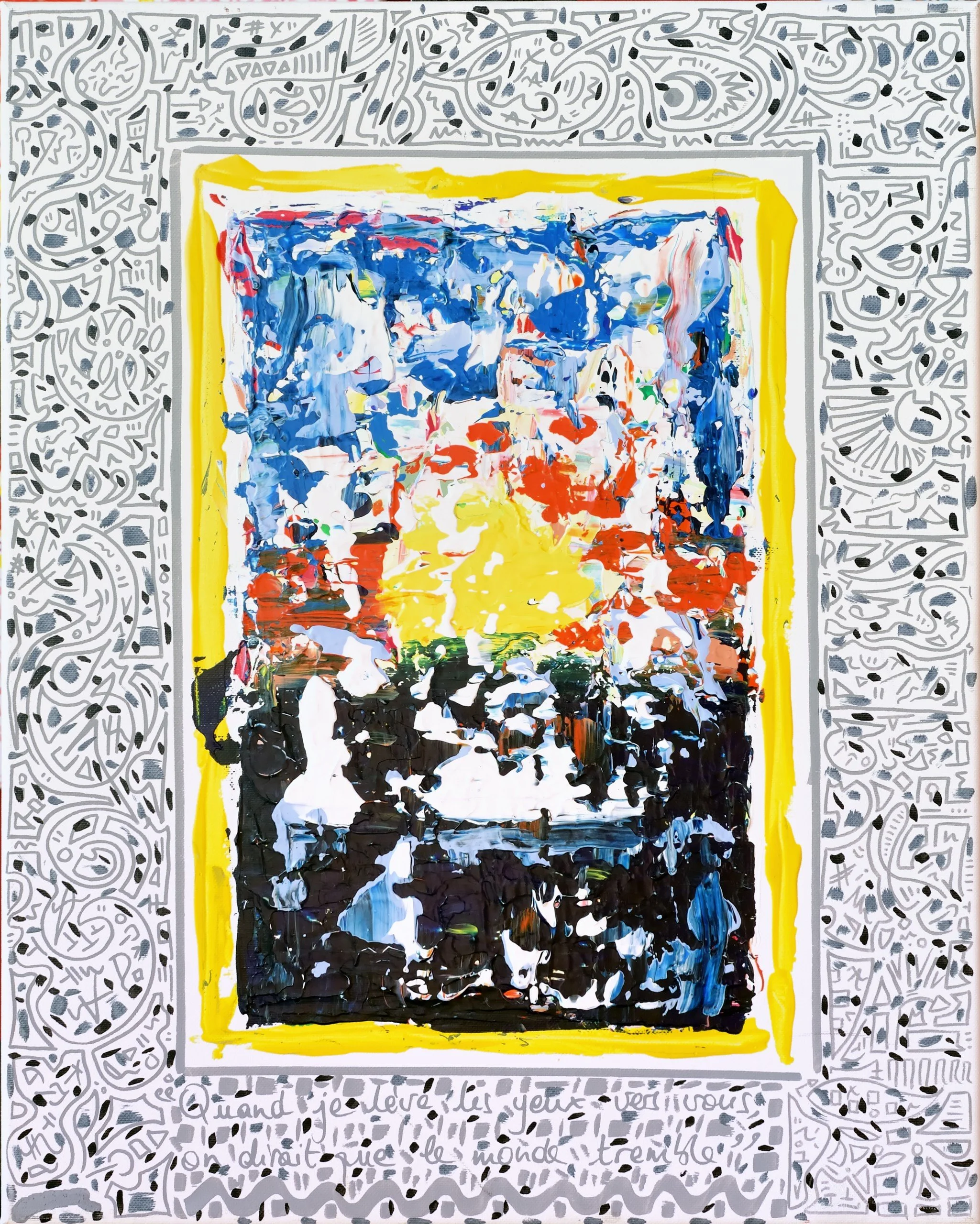 Quand je lève les yeux vers toi on dirait que le monde tremble, 40x50cm, acrylic and pure energy on canvas, olivia-de-posson-colourful-spiritual-energy-art