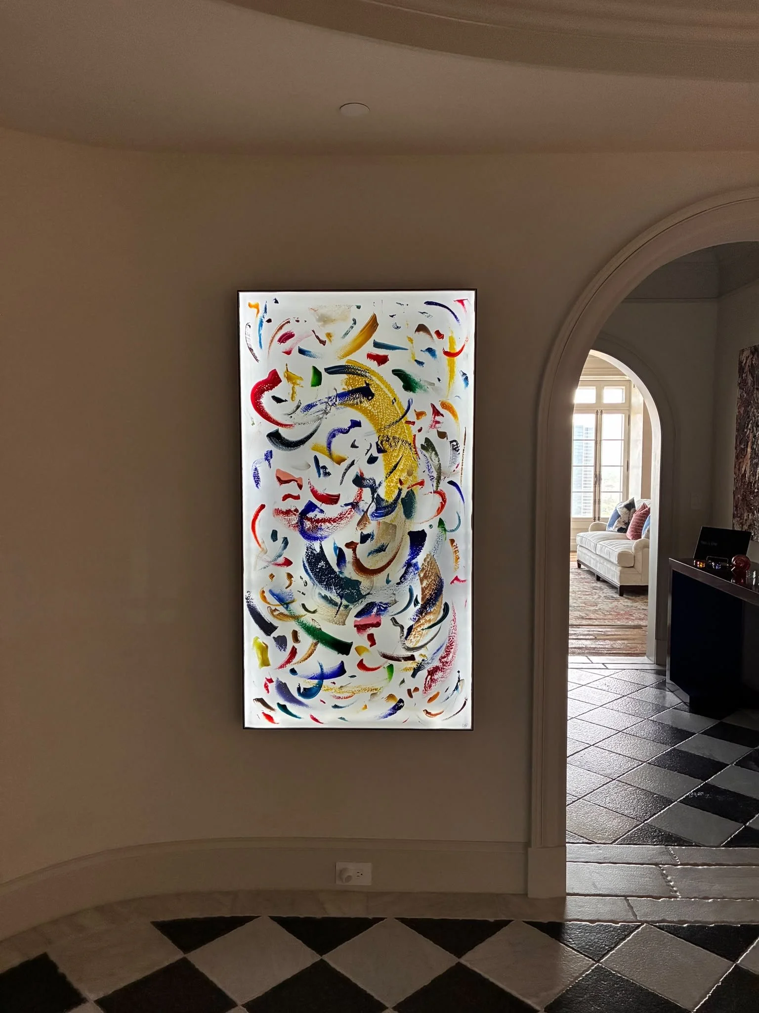 SOLD (Houston, Texas) - The Light Between Us, Pair, 150x80cm each - 2026, Knokke le Zoute, Belgium, acrylic on Led canvas, Olivia-de-posson-abstract-contemporary-colorful-art