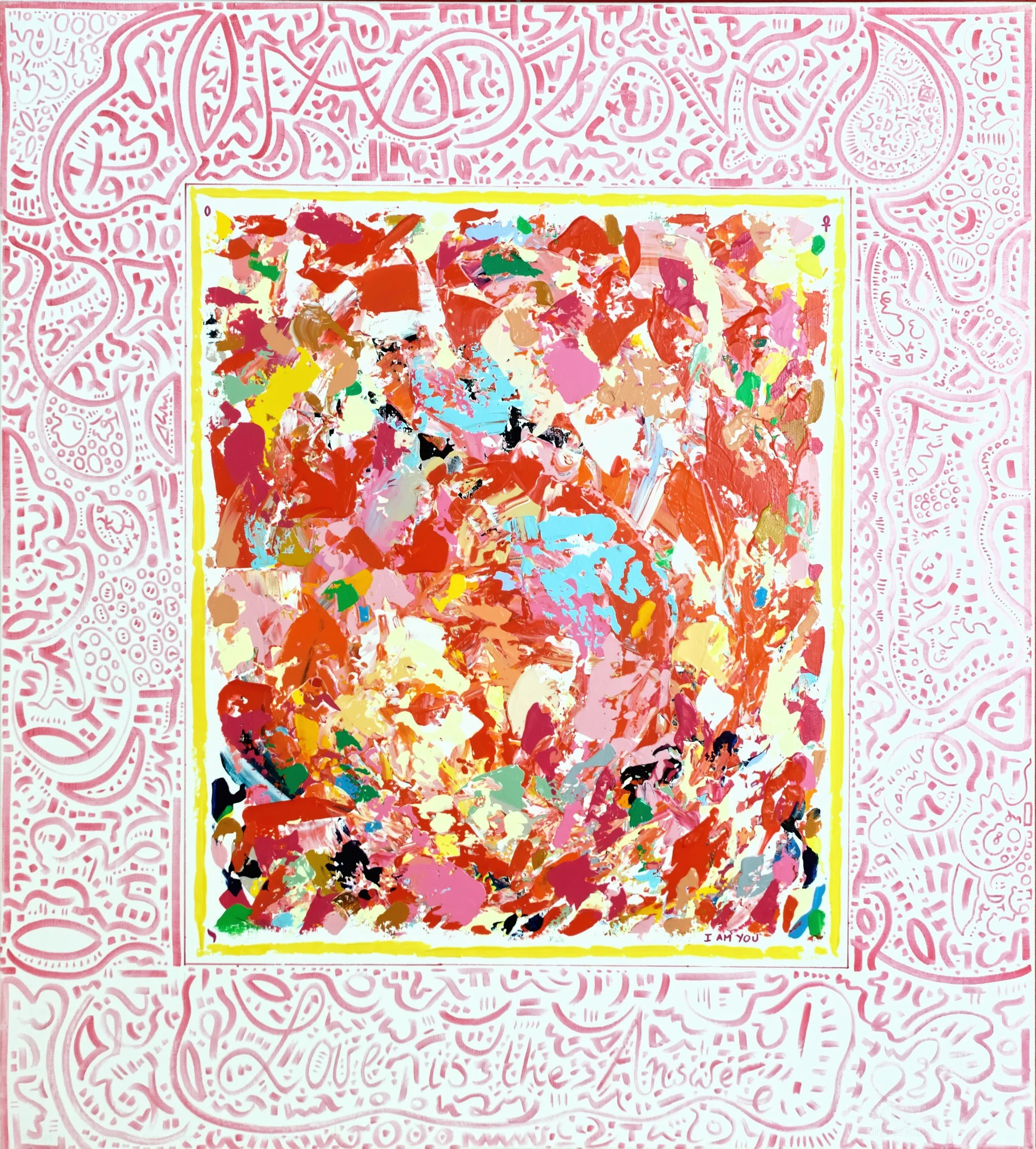 SOLD - Love is the answer, 90x100cm, acrylic and pure energy on canvas, olivia-de-posson-colourful-spiritual-energy-art