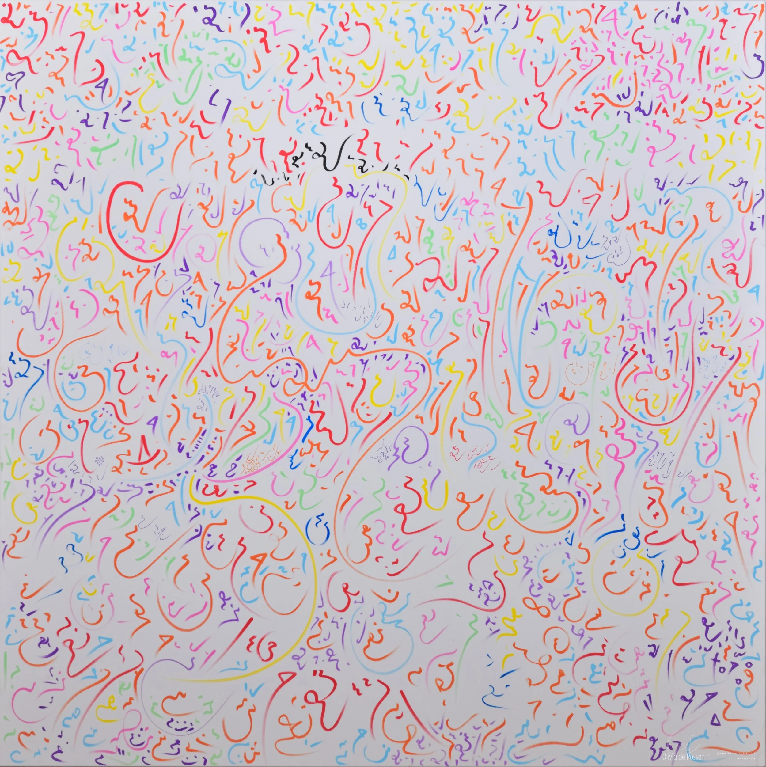 Light Language, 200x200cm, Acrylic and Pure Energy on canvas, olivia-de-posson-colourful-spiritual-energy-art