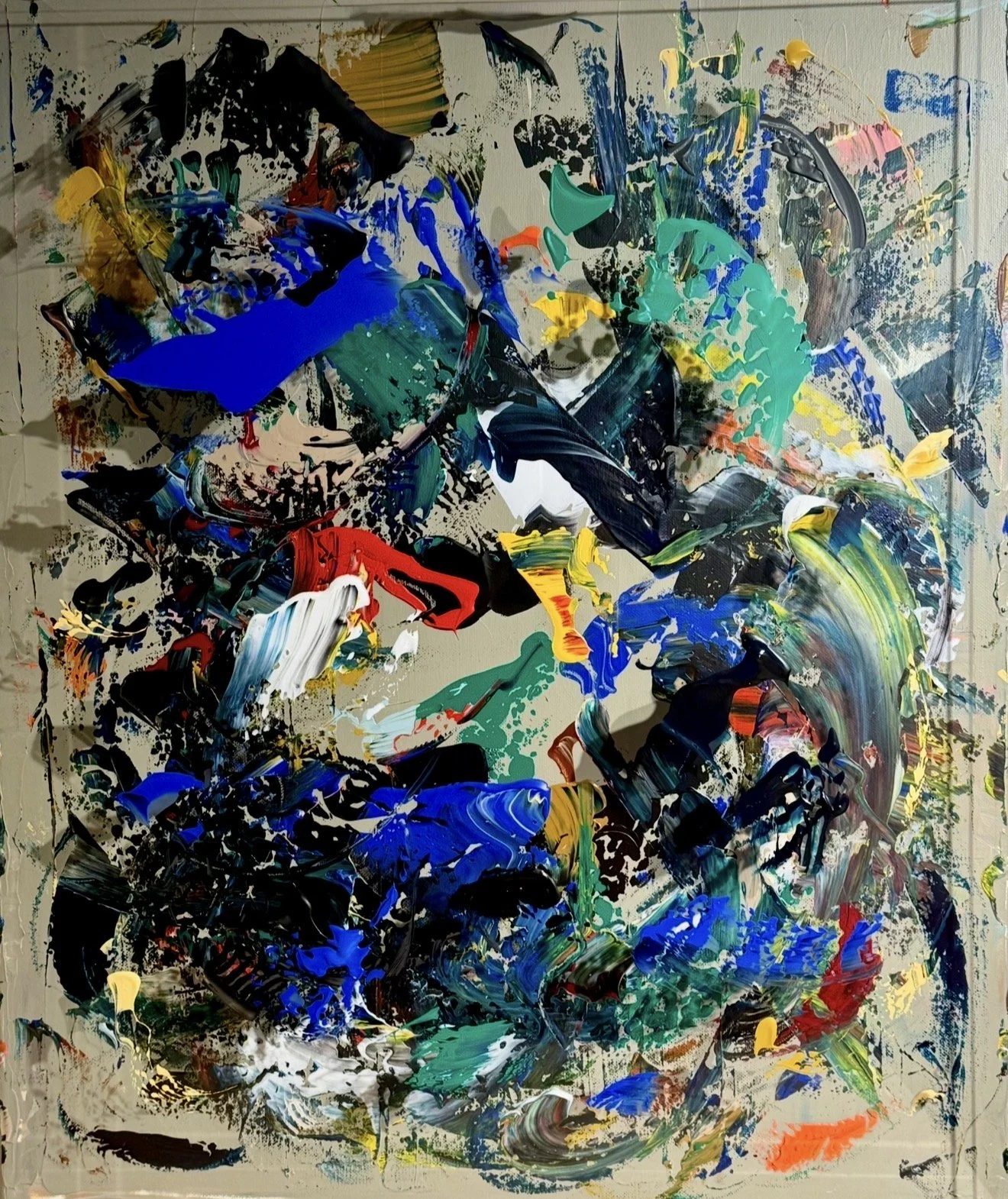 Raw Alive, 50x60x10cm, 2026, Knokke-le-Zoute, Belgium, acrylic on Plexi & canvas, Olivia-de-posson-abstract-contemporary-colorful-art