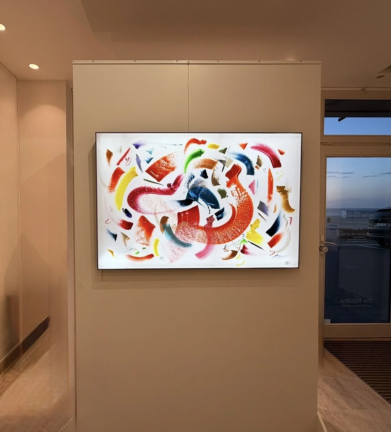 Are we enlightened within?! 80x120cm, 2023-2025, Brussels, Belgium, acrylic Led canvas, Olivia-de-posson-abstract-contemporary-colorful-art