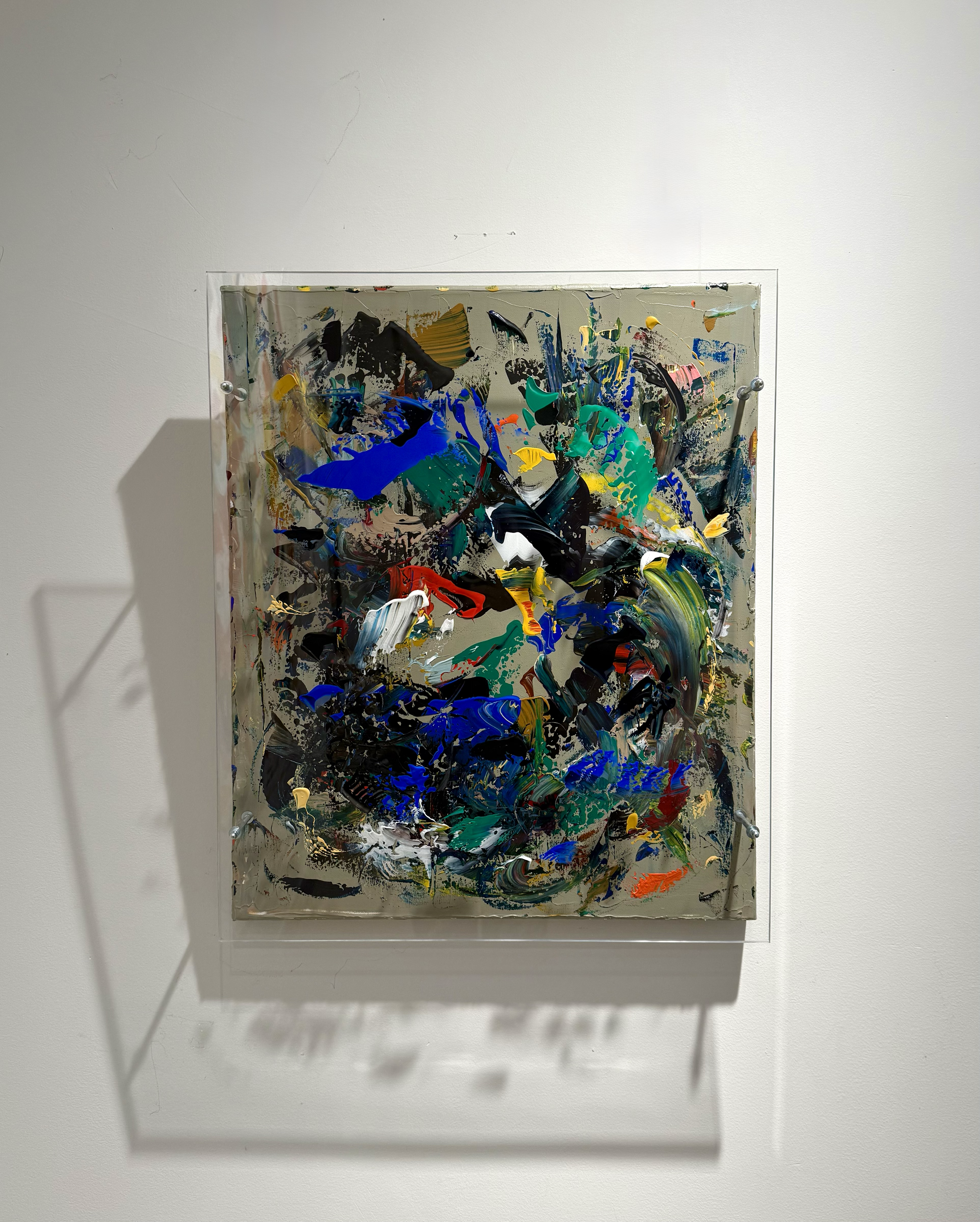 What wants to emerge, 50x60x10cm, 2026, Knokke-le-Zoute, Belgium, acrylic on Plexi & canvas, Olivia-de-posson-abstract-contemporary-colorful-art