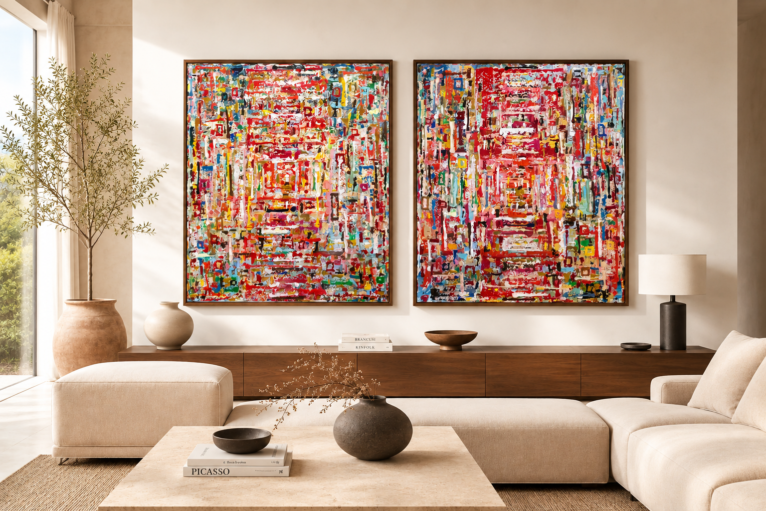 Simulation framed: The Inner Temple, pair, 120x100cm each, Knokke, Belgium 2026 Olivia-de-posson-abstract-contemporary-colorful-art