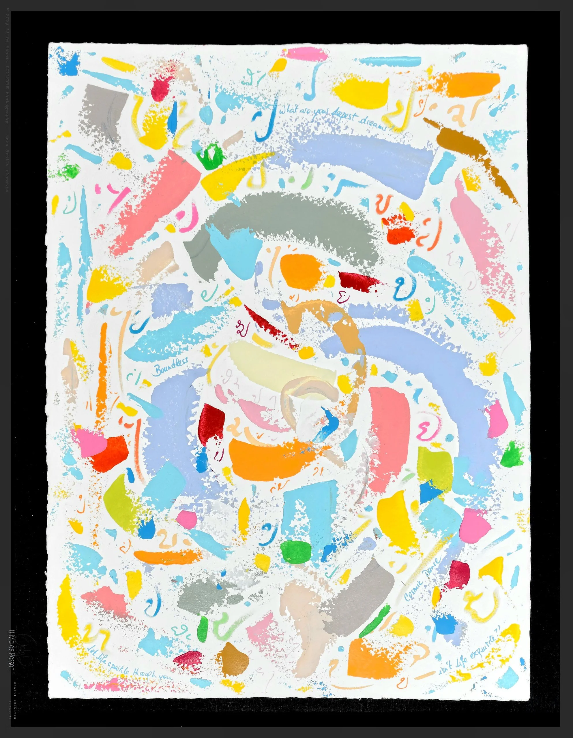 SOLD - Let life spark through you, 60x80cm, acrylic and pure energy on paper, framed olivia-de-posson-colourful-spiritual-energy-art