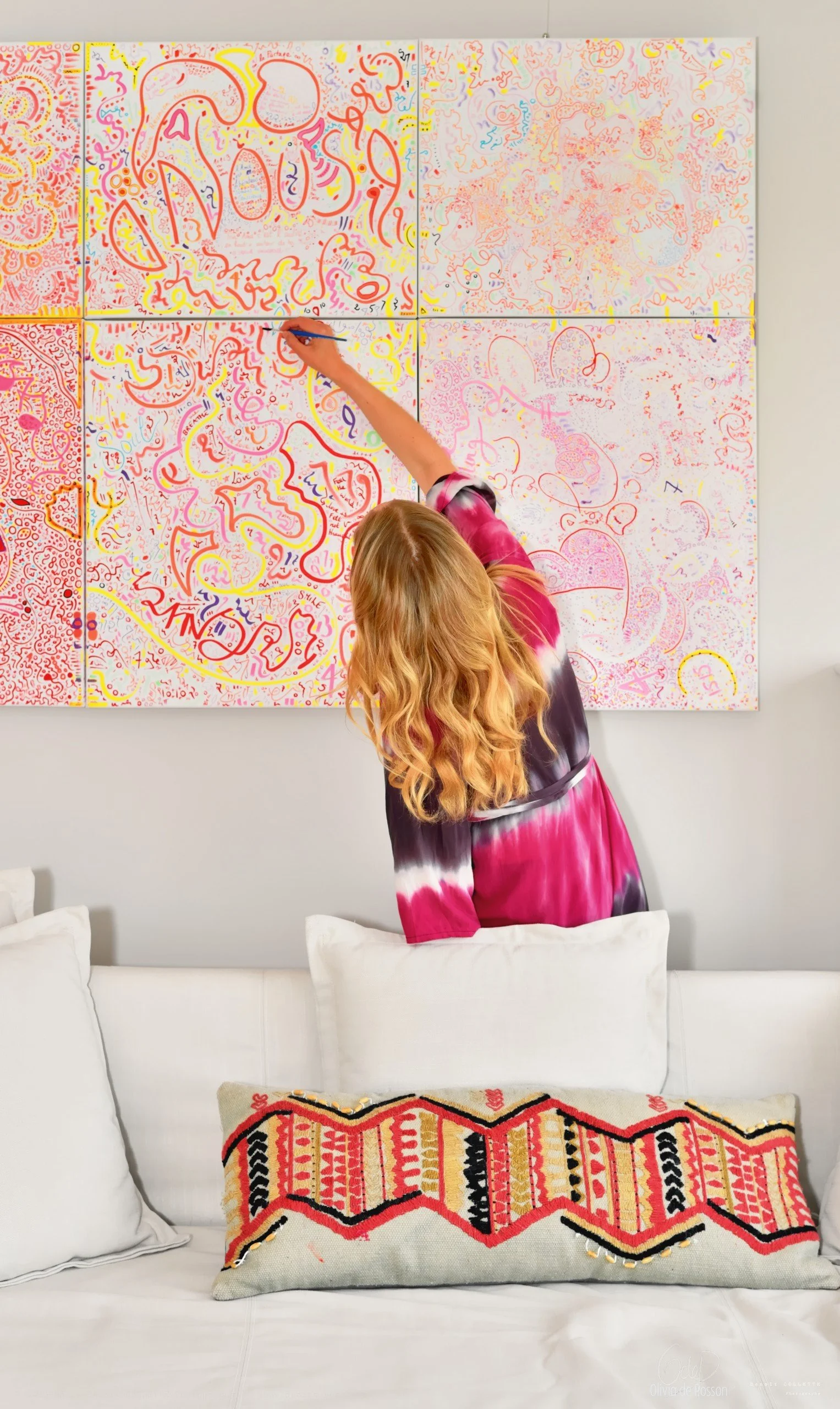 Dialogue with one's soul, Polyptych 180x120cm, Acrylic and Pure Energy on canvas, olivia-de-posson-colourful-spiritual-energy-art