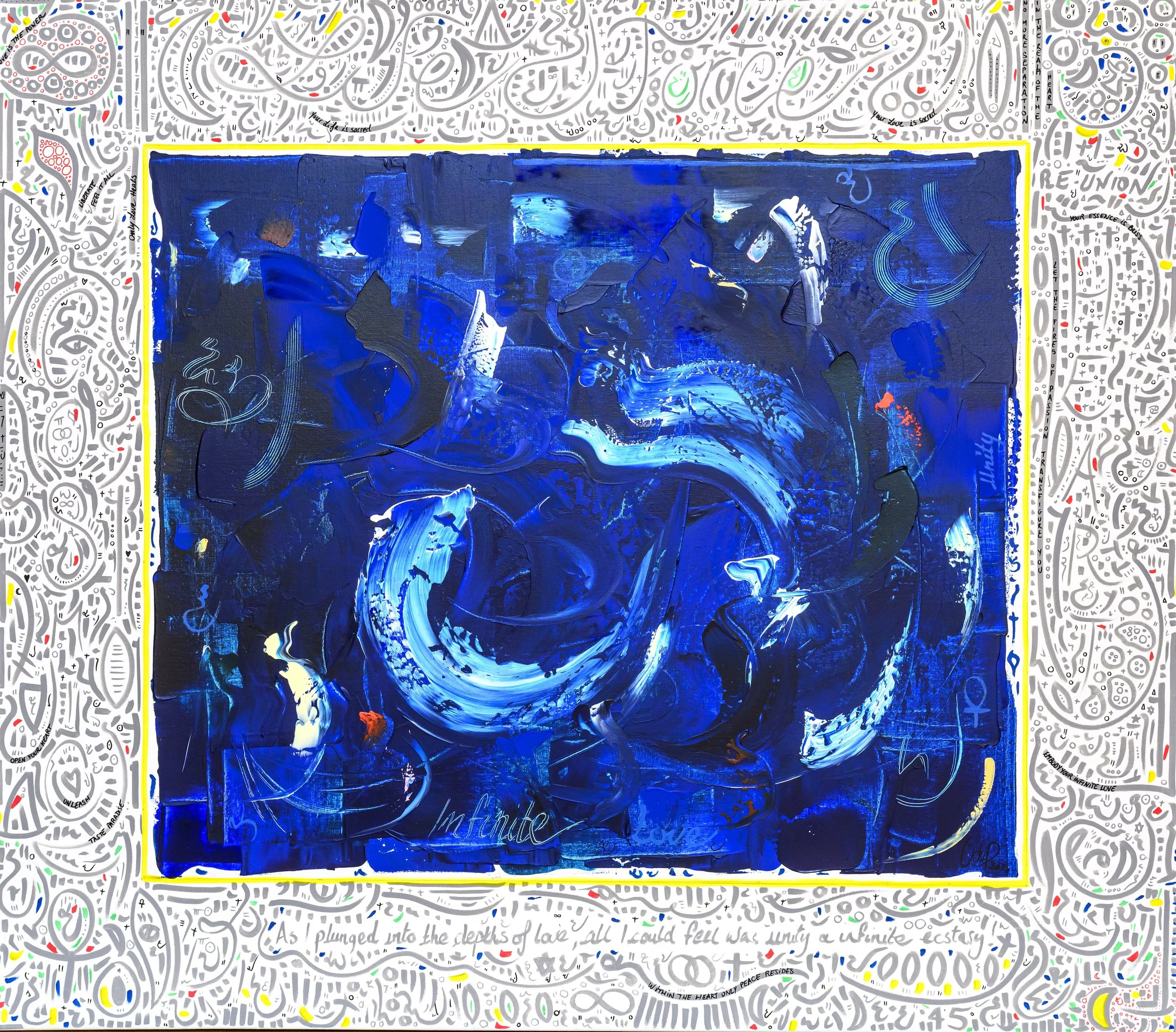 As I plunged into the depths of love, all I could feel was unity and infinite ecstasy, 160x140cm, acrylic and pure energy on canvas, olivia-de-posson-colourful-spiritual-energy-art
