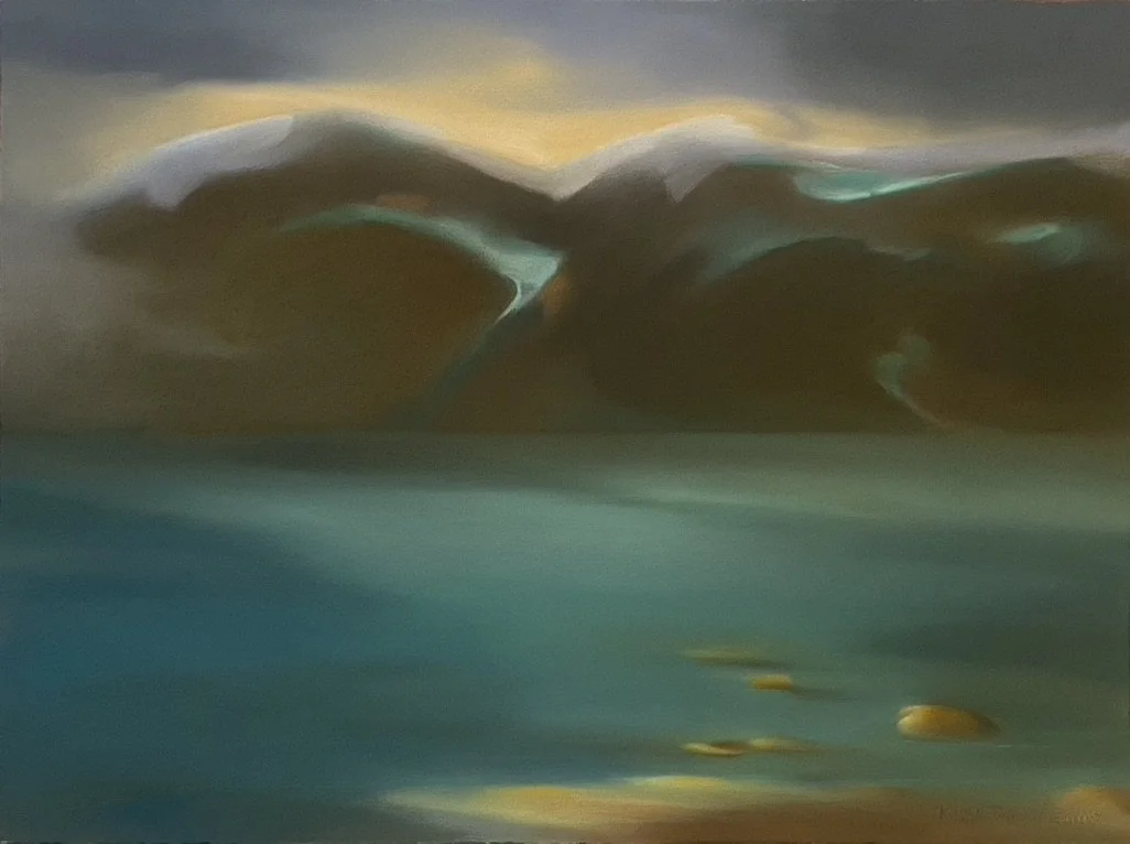 "Kveld"  
Pris: 14 800kr.
Pastell på papir. 
Innrammet med kunst glass.