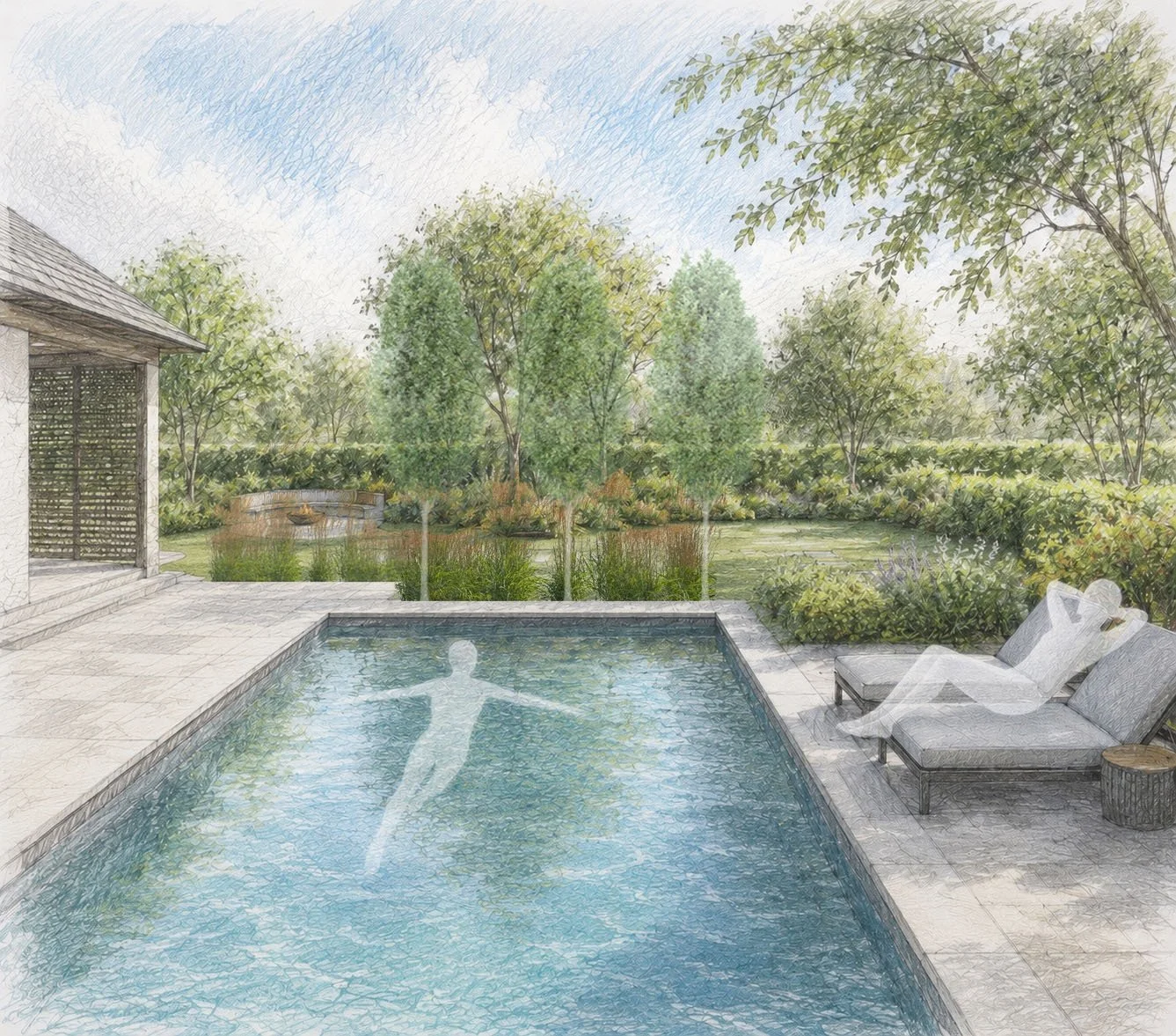 garden designer Suffolk swimming pool