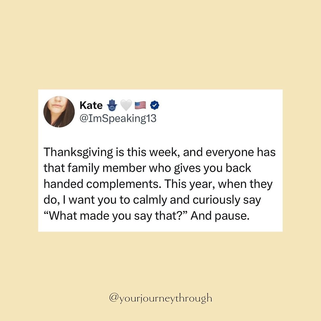 Happy green bean casserole week to those who celebrate. Which therapy meme rings most true for you this week? 😊

👉🏻 follow @yourjourneythrough for more relatable mental health content.
✨ book an appointment through the link in our bio or email hel