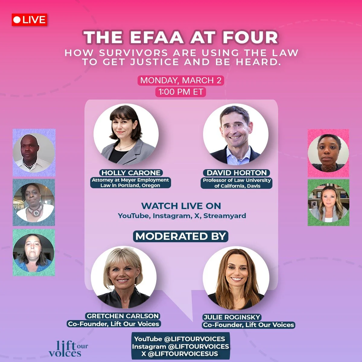 CELEBRATING FOUR YEARS!
How Survivors Are Using the EFAA Laws to Get Justice and Be Heard

Four years ago, we were proud to help pass the Ending Forced Arbitration Act&mdash;restored something stolen from workplace sexual misconduct survivors: the ri
