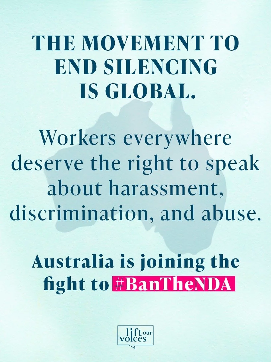 The movement to end workplace silencing is growing around the world.

Advocates like @annac_hough and #JuliaDeLaForce in Australia have launched the #BanTheNDA campaign, pushing for national reforms to prevent #NDAs from being used to silence workers