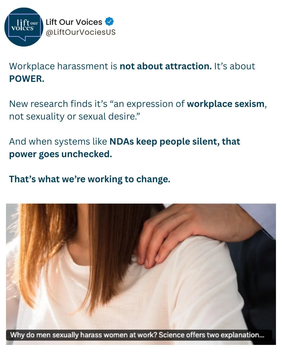 Workplace harassment is not about attraction. It&rsquo;s about POWER.

Article: https://womensagenda.com.au/latest/why-do-men-sexually-harass-women-at-work-science-offers-two-explanations-but-only-one-of-them-holds-up/