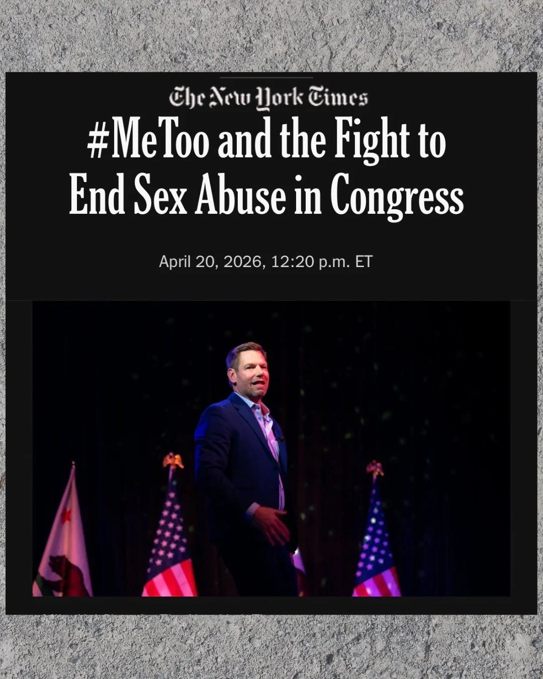 "#MeToo did not disappear. It grew up, went to work and started winning."

Don't miss our co-founders @julieroginsky &amp; @gretchencarlson in the @nytimes https://www.nytimes.com/2026/04/20/opinion/eric-swalwell-metoo.html