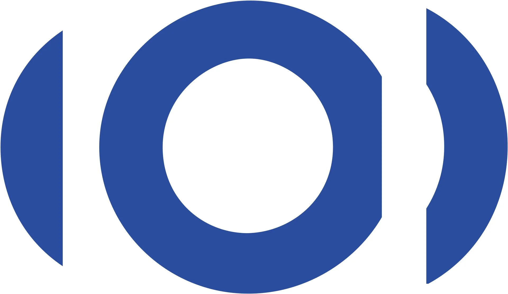 Blue logo with a large circle in the center, flanked by two vertical lines on each side, on a white background.
