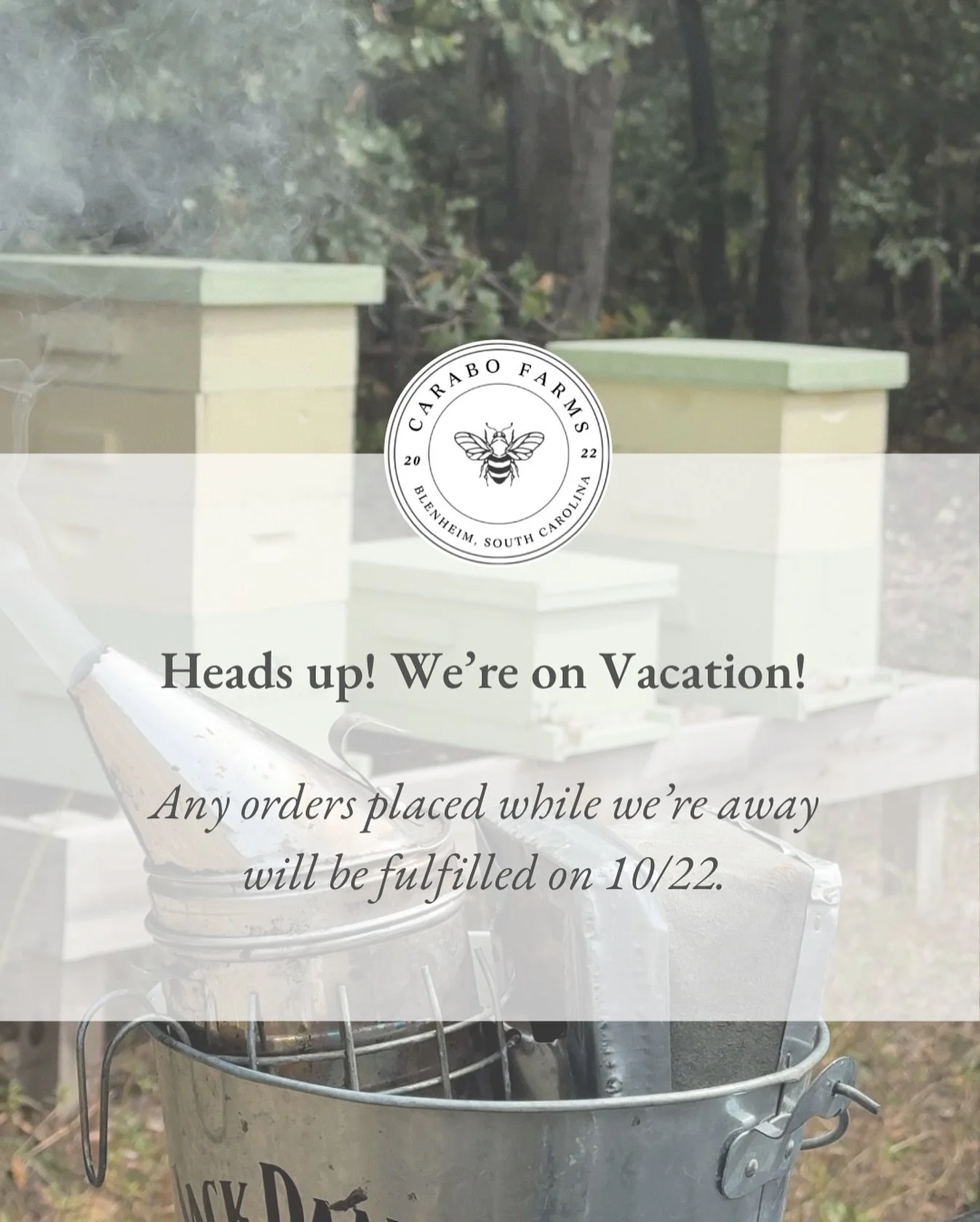 🔔 Head&rsquo;s Up! We&rsquo;re on vacation this week! 🔔

All orders place while we&rsquo;re away will be fulfilled on Wednesday 10/22. 

🚚 Please also note - November&rsquo;s free Marlboro County delivery day is coming a little early! The next del