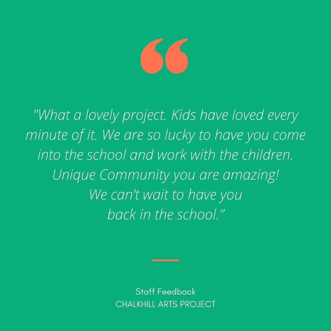 🎨 CHALKHILL ARTS PROJECT 🎭

Feedback from the school, young people and parents! 

MAGIC ✨ We love Chalkhill Primary School!!! 

#communitytheatre #uniqueyouththeatre #participatoryarts