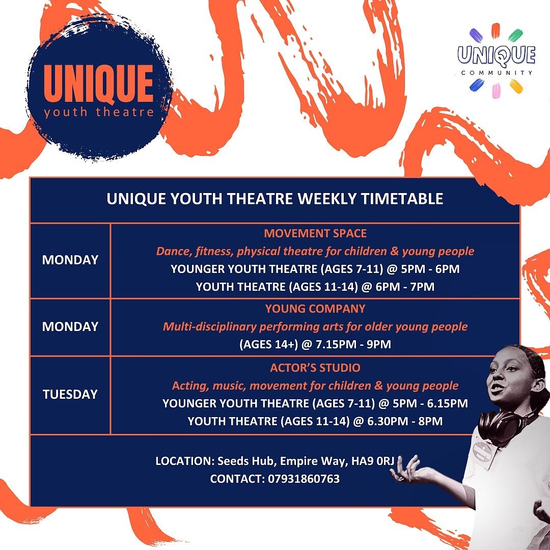 🎉🎈 NEW CLASS AT UNIQUE YOUTH THEATRE 🎈🎉

🥳 We are SO thrilled to announce the addition of MOVEMENT SPACE to our weekly performing arts offer! See all classes &amp; details below! 

✨ MOVEMENT SPACE ✨
➡️ MONDAY @ 5pm - 6pm - AGES 7-11 
➡️ MONDAY 