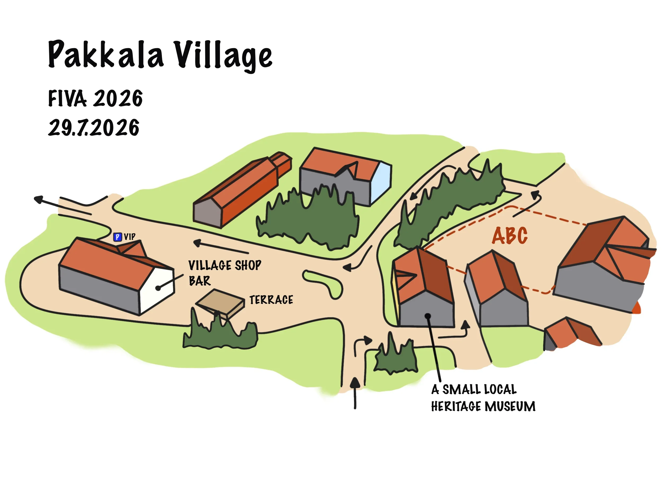 Line drawing of Pakkala Village, designed by architect Jyrki Laiho and digitized by Liida do Oy.