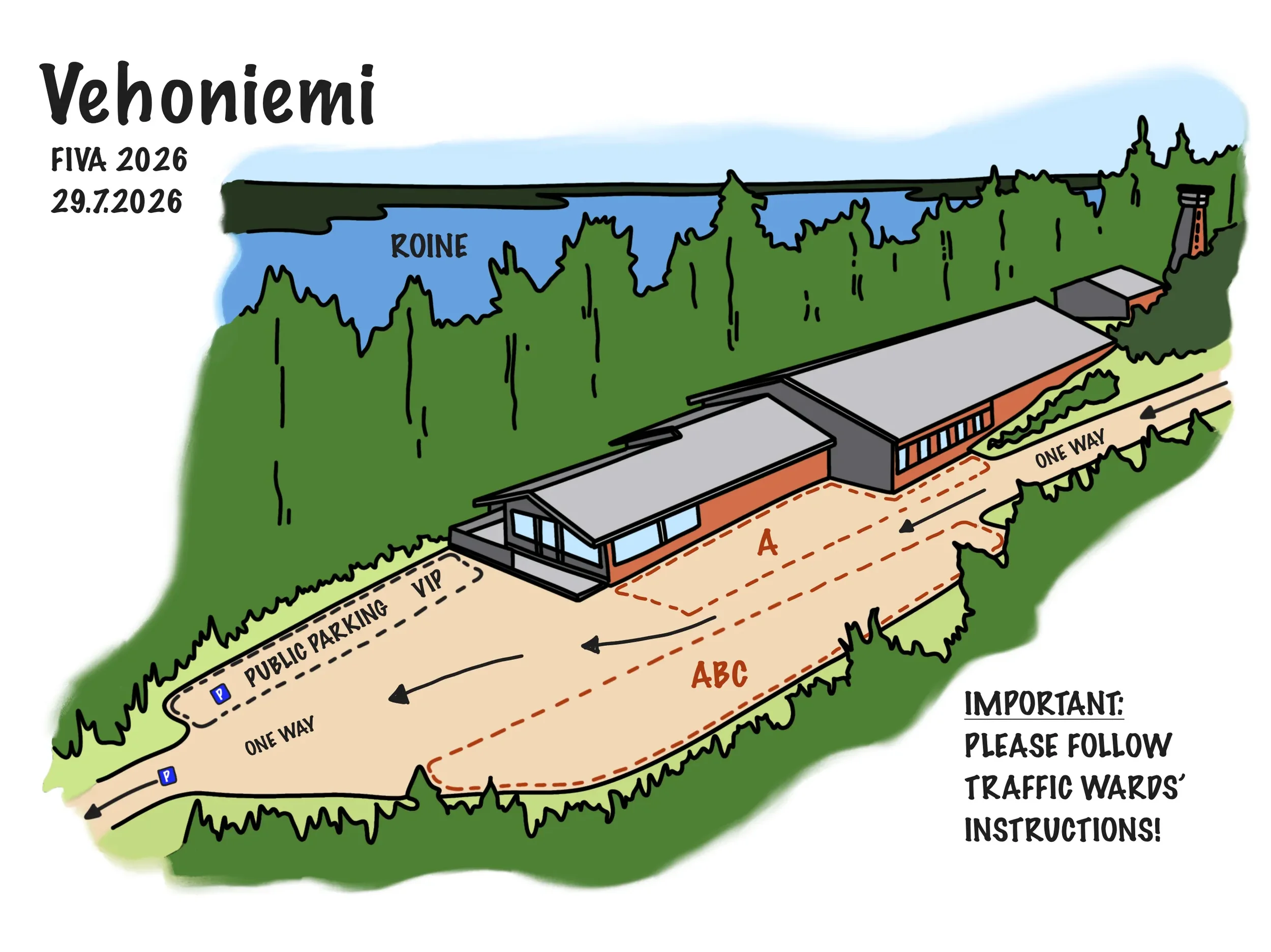 Line drawing of Vehoniemi Car Museum, designed by architect Jyrki Laiho and digitized by Liida do Oy.