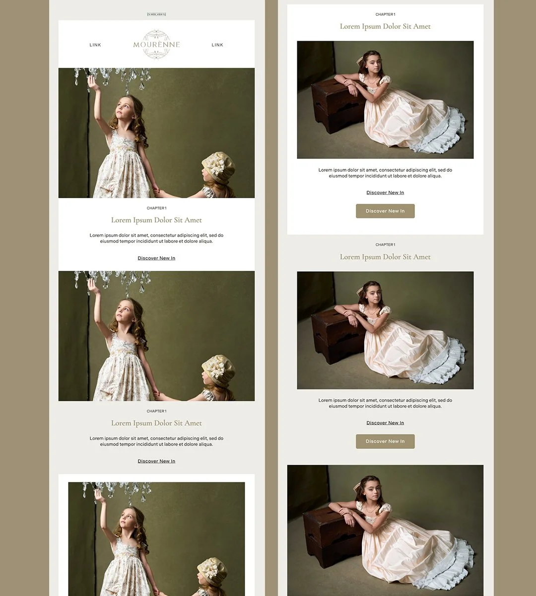 Luxury fashion ecommerce email design for Mourenne