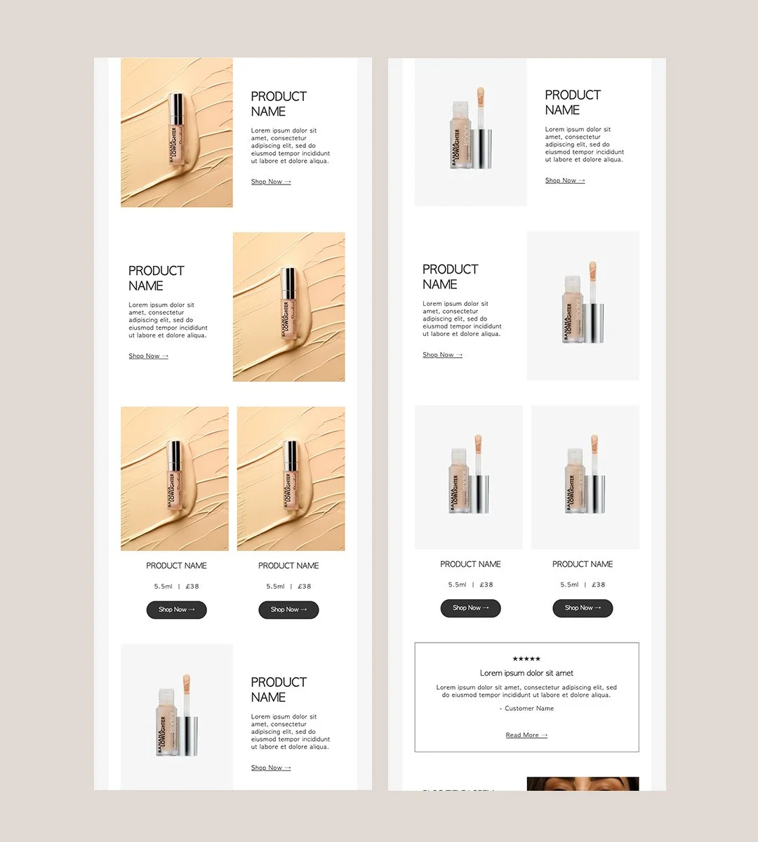 Rodial skincare ecommerce email design in Klaviyo