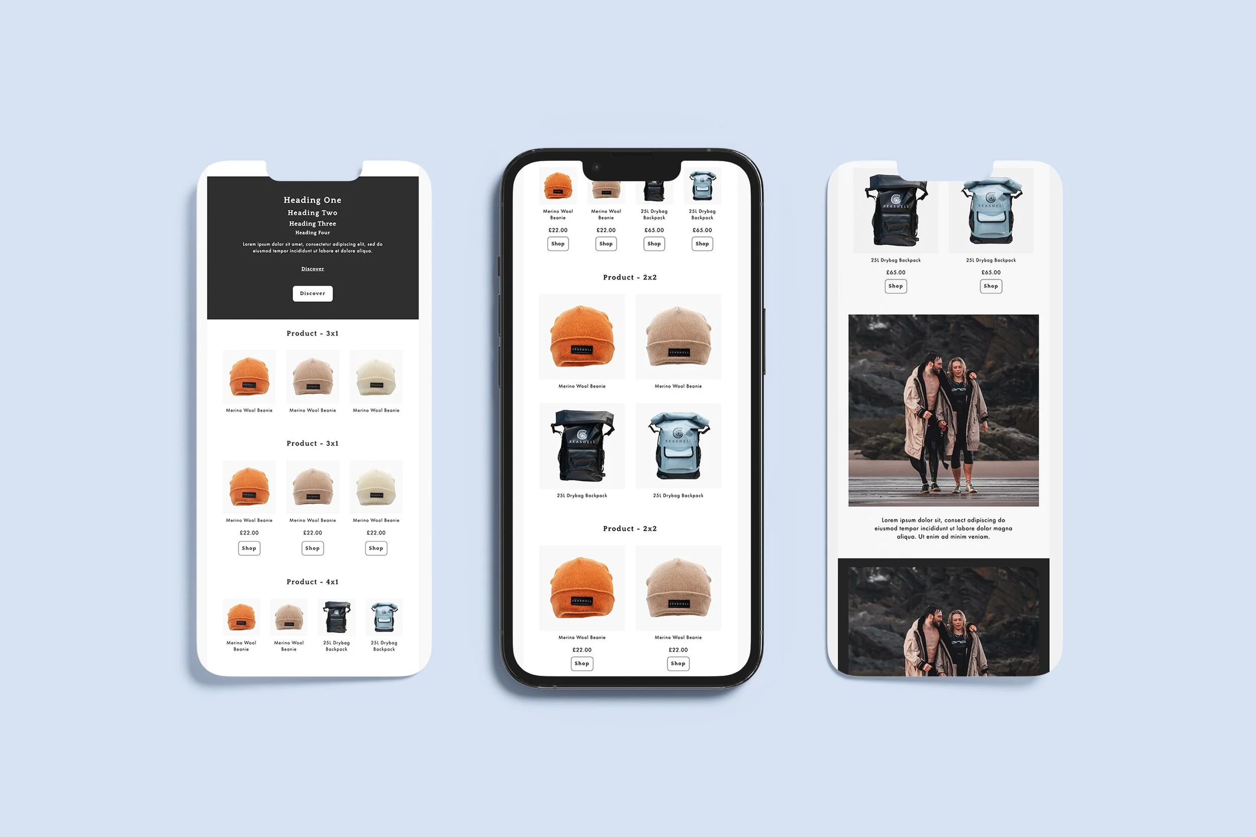 Modular email marketing template designed for Seashell Clothing