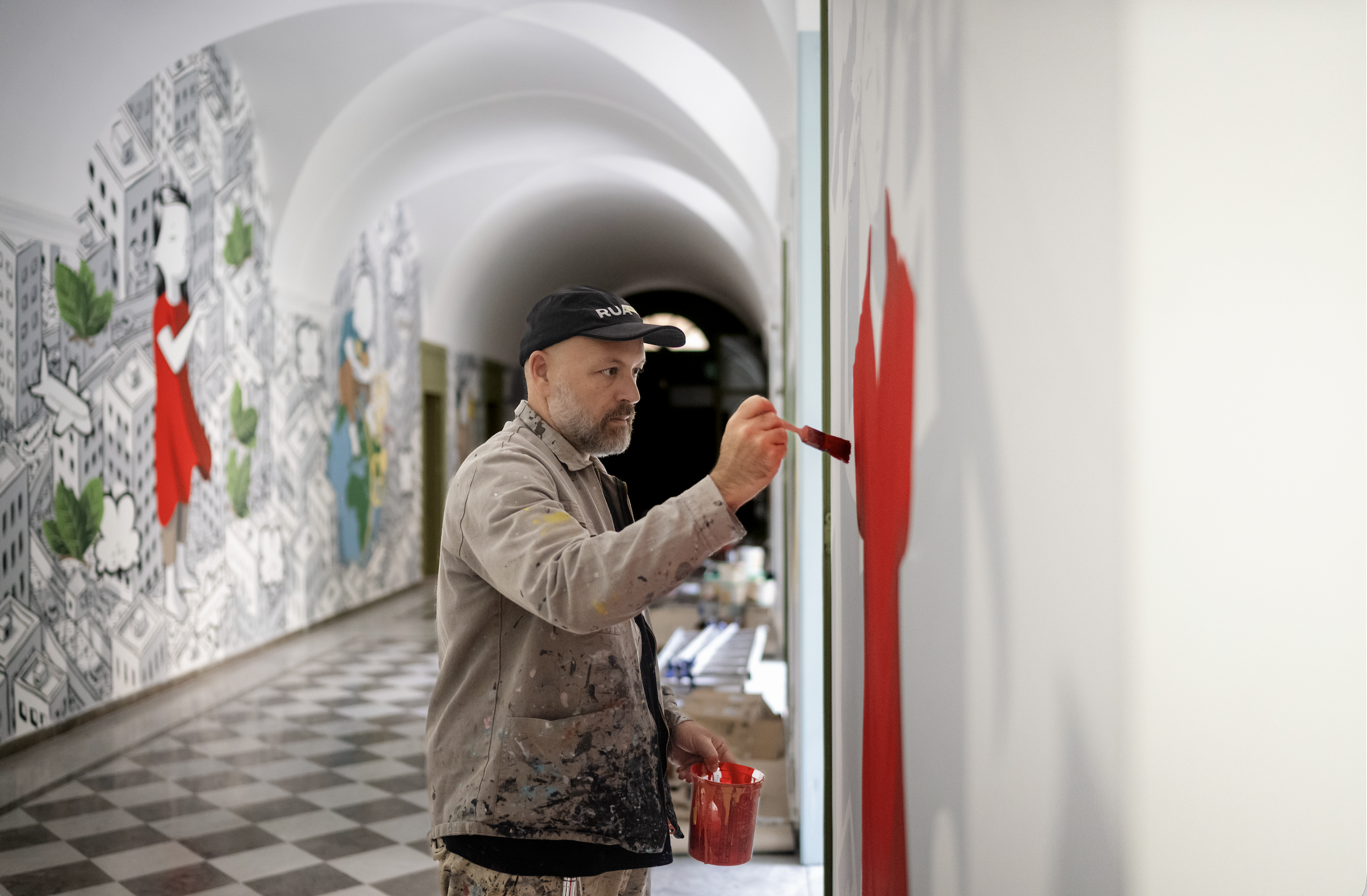 Millo’s monumental site-specific mural covering the vaulted interior of the Museum of the Cities of the World in Palermo.