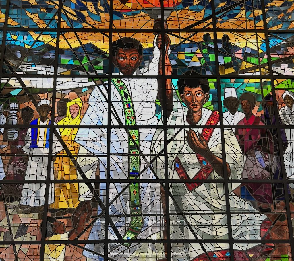 Glass mosaic art installation exploring Ethiopian identity and cultural heritage.