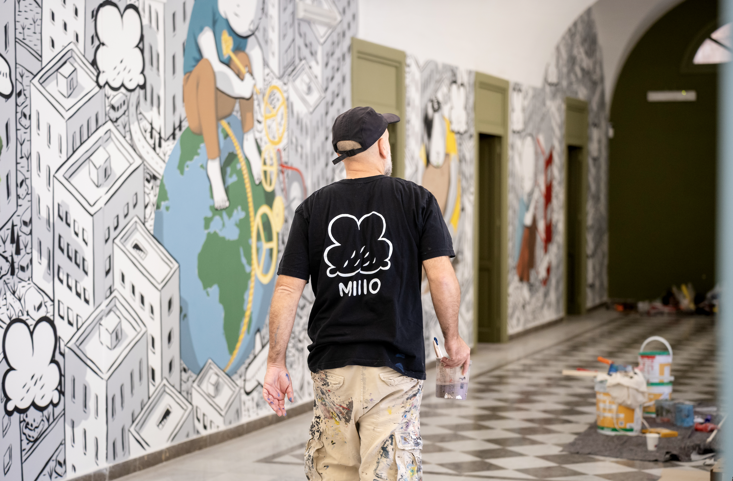 Millo’s monumental site-specific mural covering the vaulted interior of the Museum of the Cities of the World in Palermo.