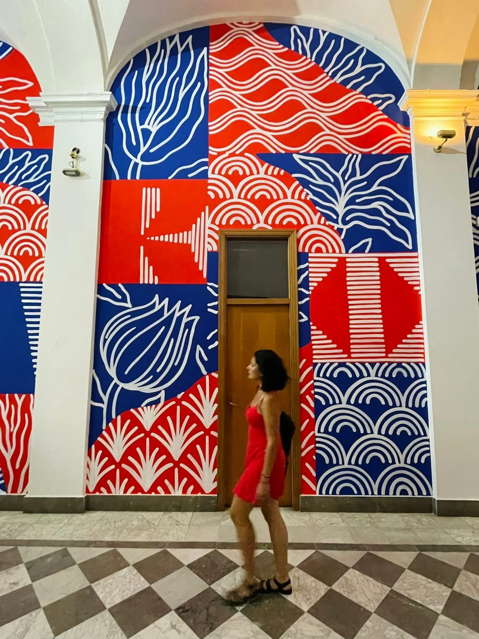Seb Toussaint’s KARIBU, a colourful site-specific artwork celebrating welcome and cultural encounter at the Museum of the Cities of the World in Palermo.