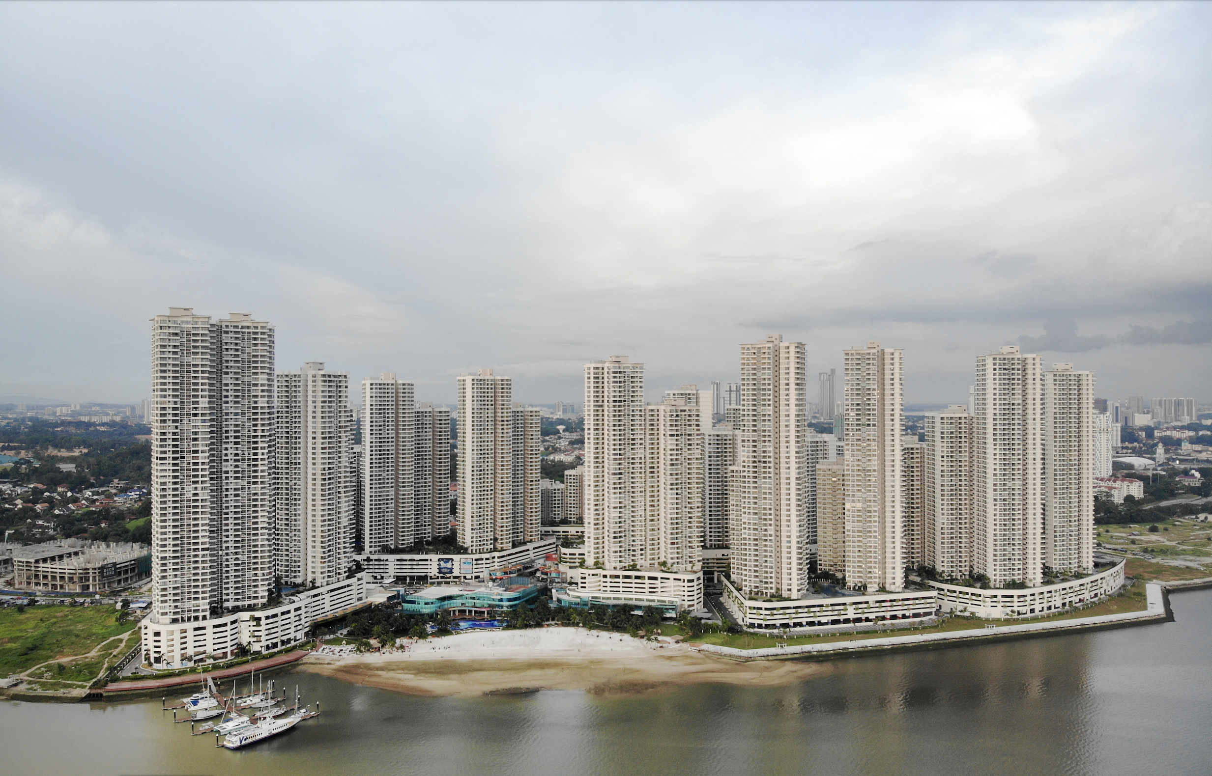 View of the high-rise residential towers of Forest City, Malaysia.