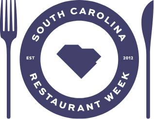 Logo for South Carolina Restaurant Week with a heart-shaped outline of South Carolina in the center, and text around it.