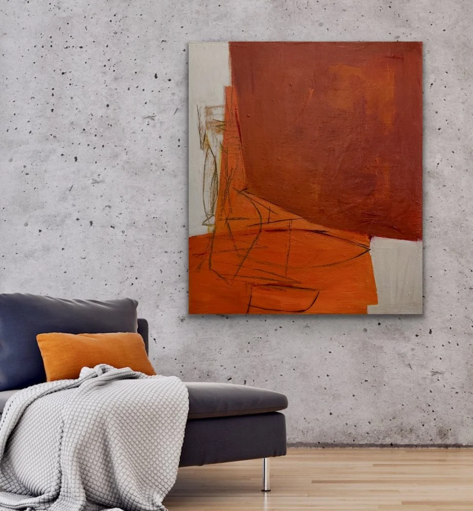 In My Travels: Vestiges in Earthtones Shown in Situ | 40x35 | Mixed Media on Panel