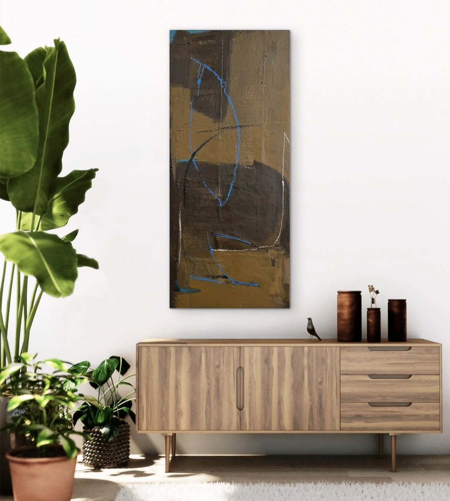 Into the Woods Shown in Situ | 19x44 | Mixed Media on Panel