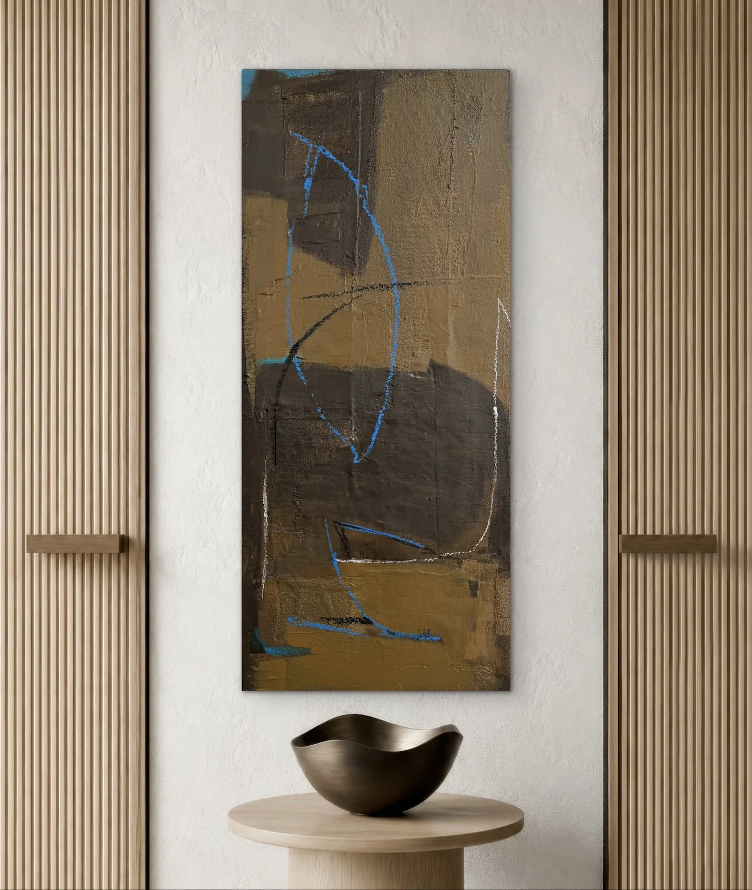 Into the Woods Shown in Situ | 19x44 | Mixed Media on Panel