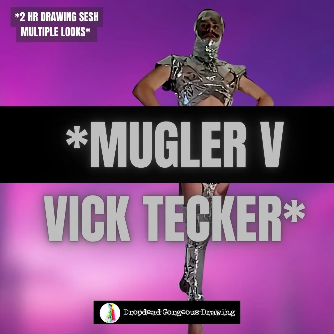 MUGLER X VICK TECKER - FASHION ILLUSTRA ERTÉ DRAWING SESH - MODELLED BY GUADI TION EXPERIENCE