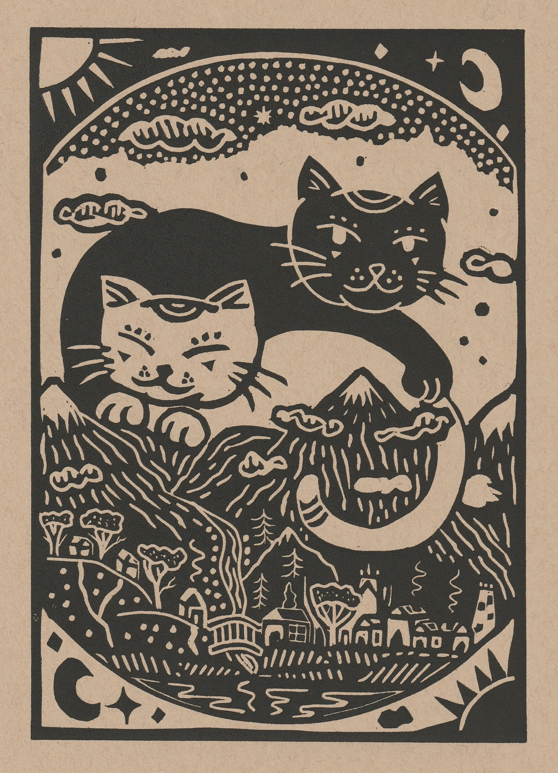 The Guardians, linocut print on paper, 2026
