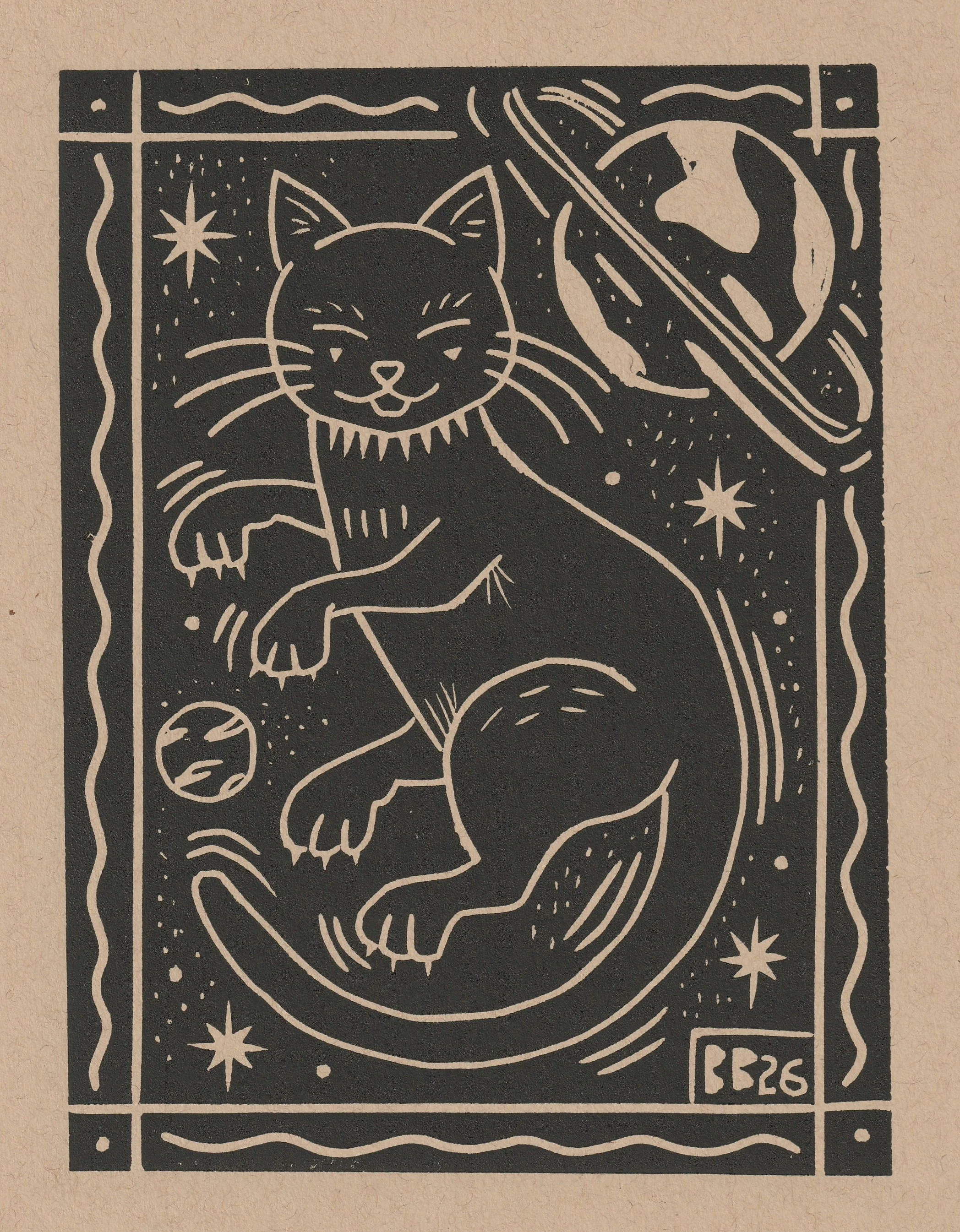 Orbit, linocut print on paper, 2026