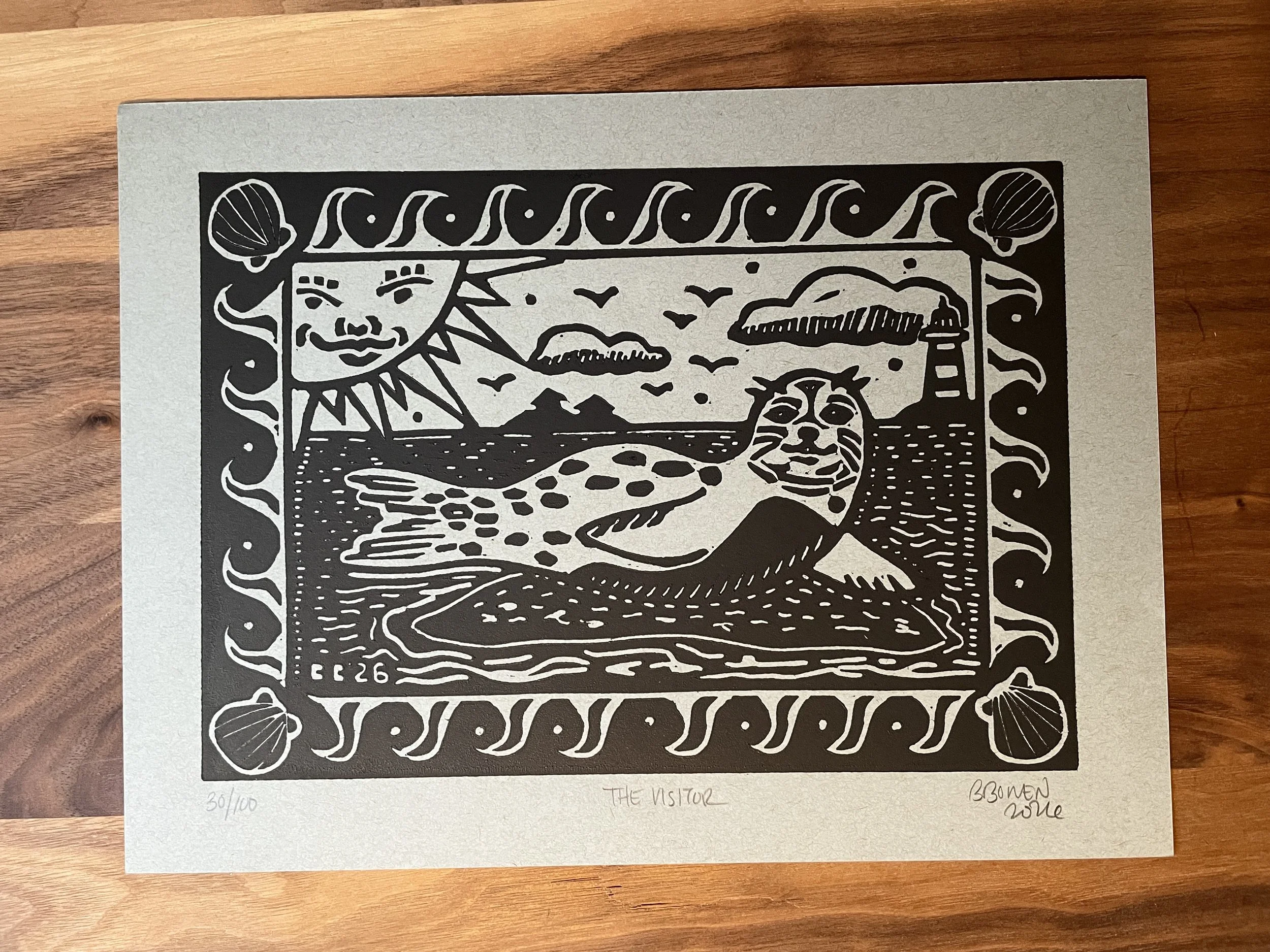 'The Visitor' Harp Seal Linocut Print
