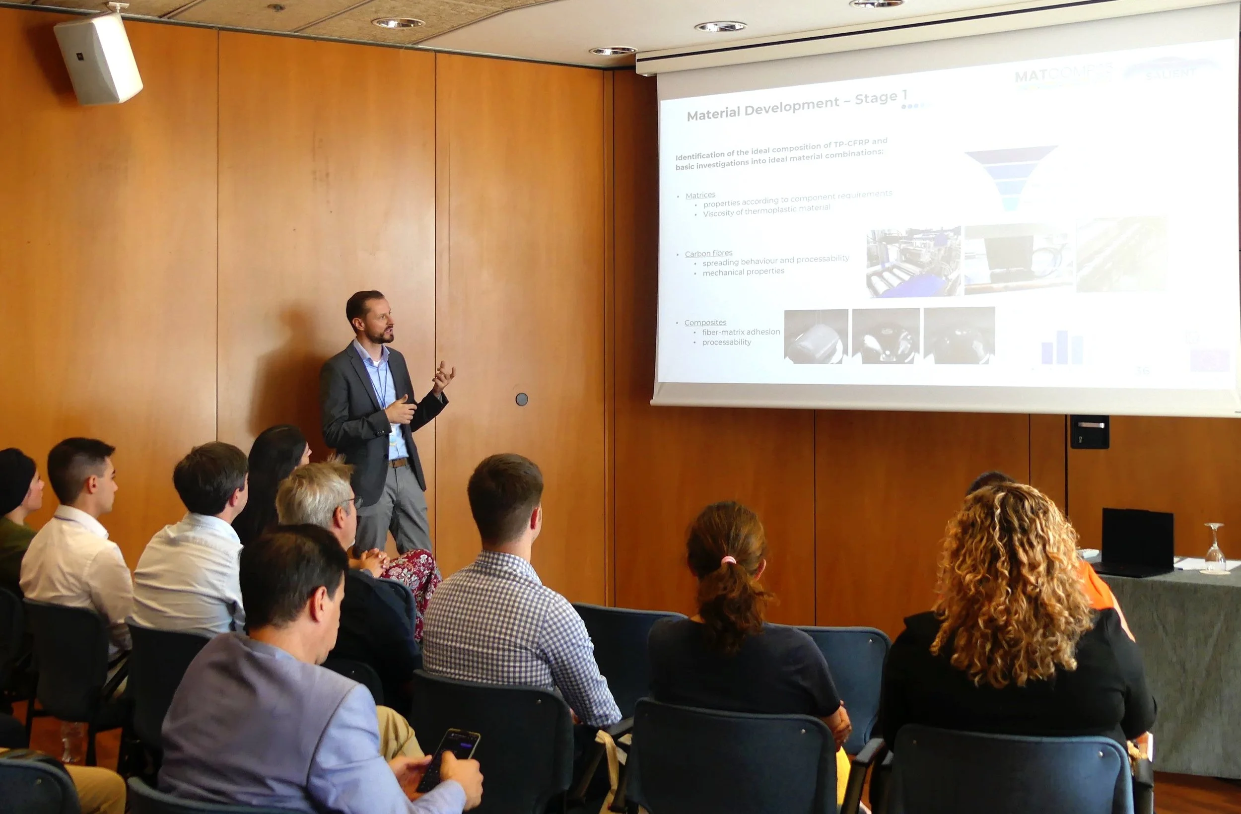 Sebastian Iwan presenting the TP-CFRP development of Thermopre Engineering.