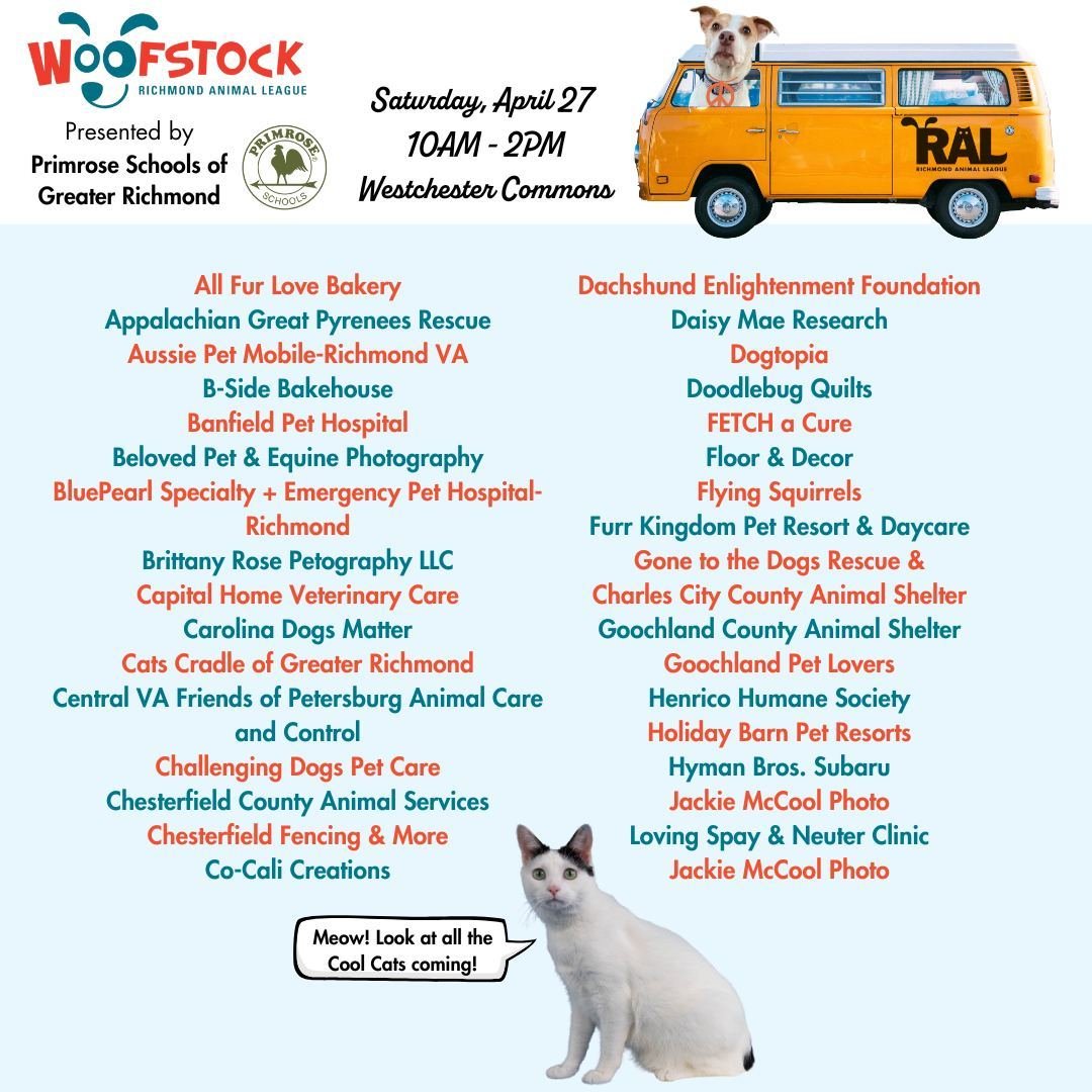 There will be 60+ vendors at Woofstock tomorrow. So whether you are looking to adopt a pet, participate in our pet parade, browse vendors, listen to good tunes, or just hang out with us on a Saturday, come see us at Westchester Commons tomorrow for W