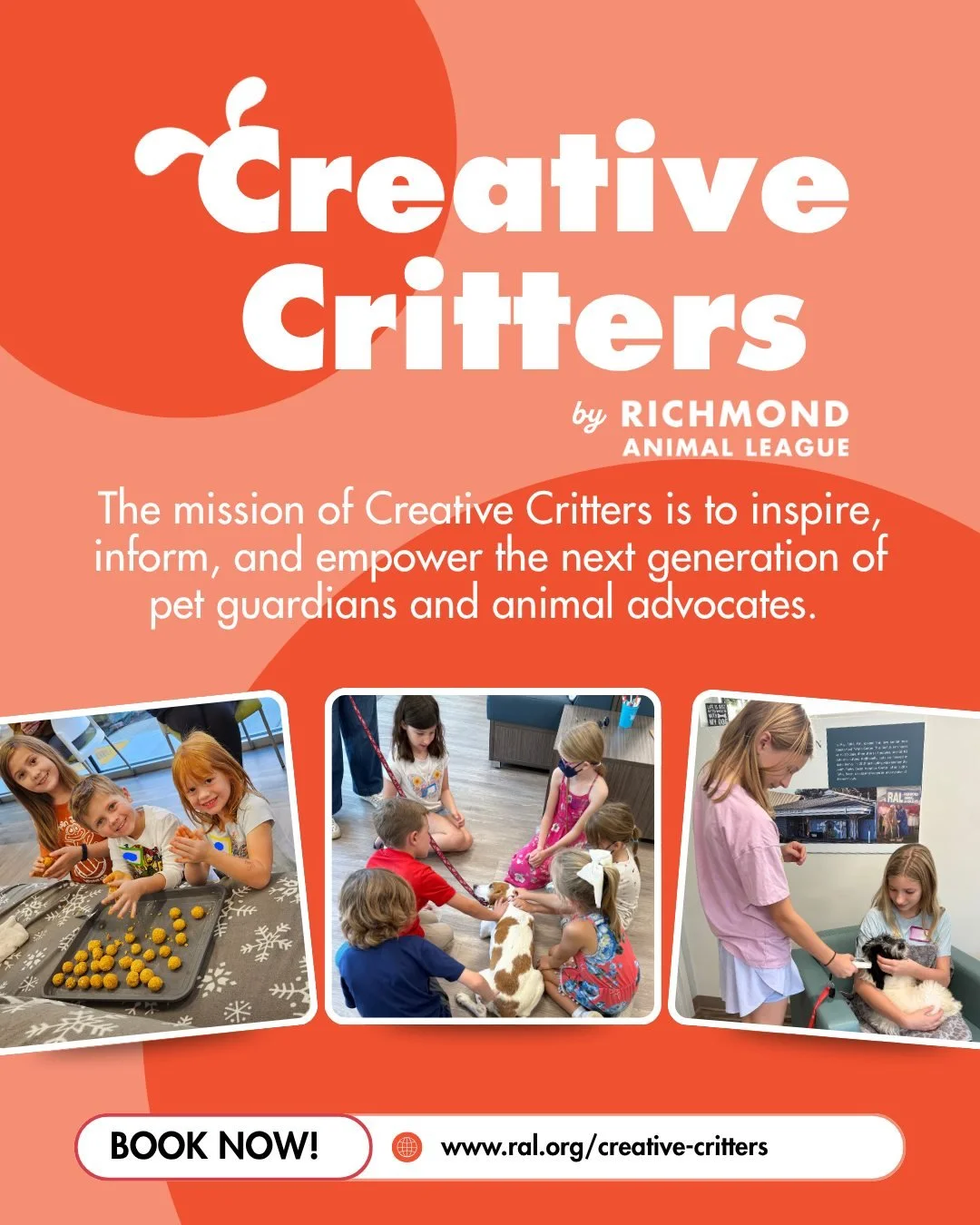 🐾 Calling all young animal lovers!
November Creative Critters sessions are open for registration, and we&rsquo;d love to see your kiddo join the fun.

At RAL, kids learn about kindness, compassion, and how shelters help pets &mdash; all while meetin