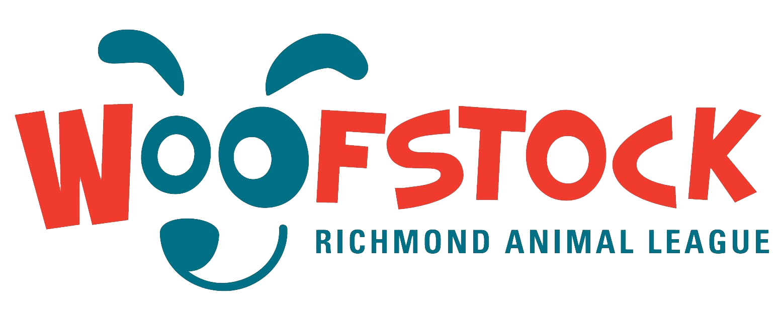 Logo for Richmond Animal League featuring the word 'Woof Stock' with a stylized dog face and ears, and the name of the organization underneath.