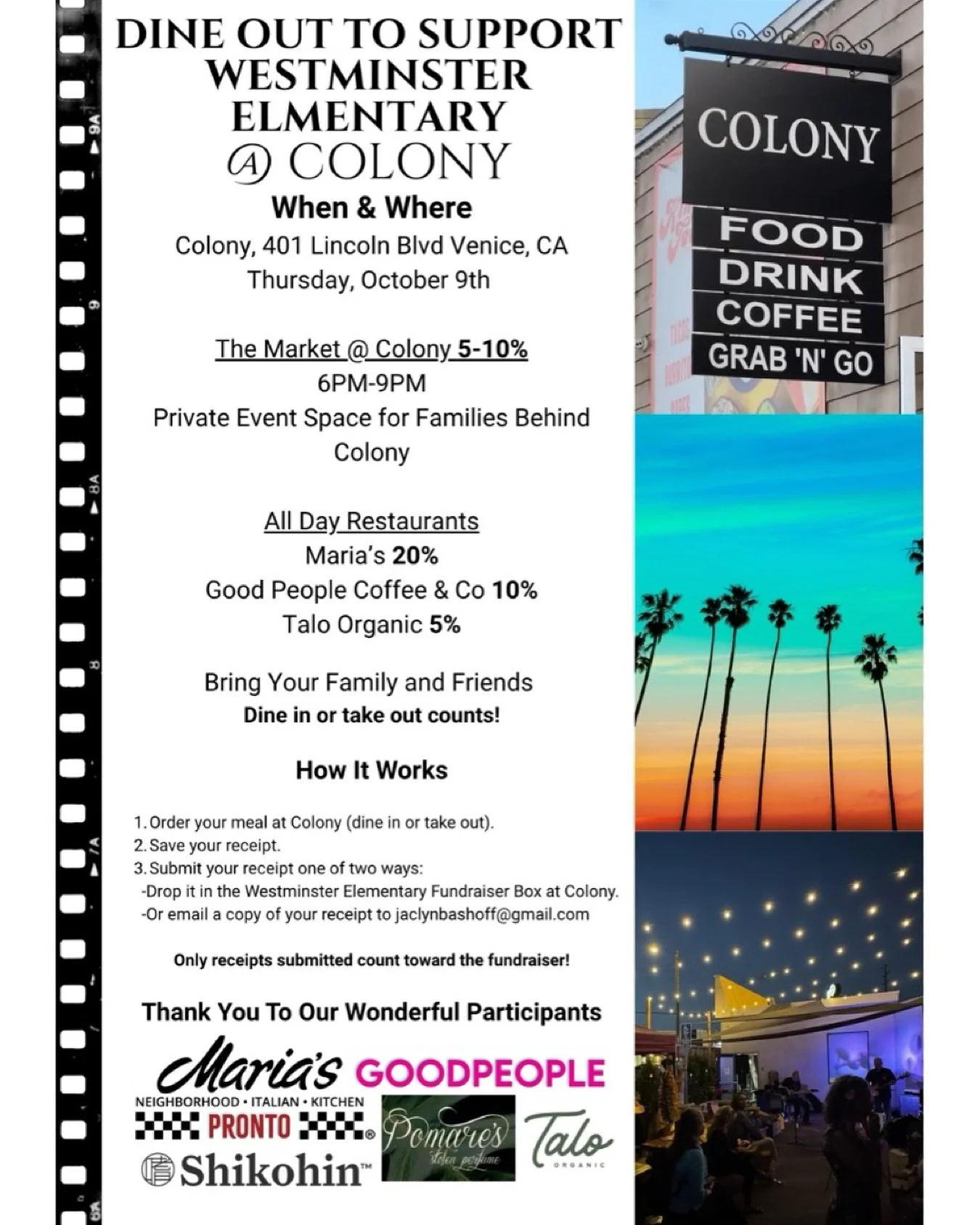 Eat good. Do good. 💙
Today, three restaurants at The Colony are giving back to Westminster! A portion of every sale helps fund programs our students love 🙌