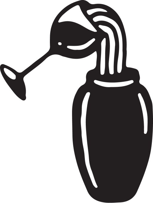 Illustration of a wine bottle pouring upward into a tilted wine glass, in black line art on a cream background.