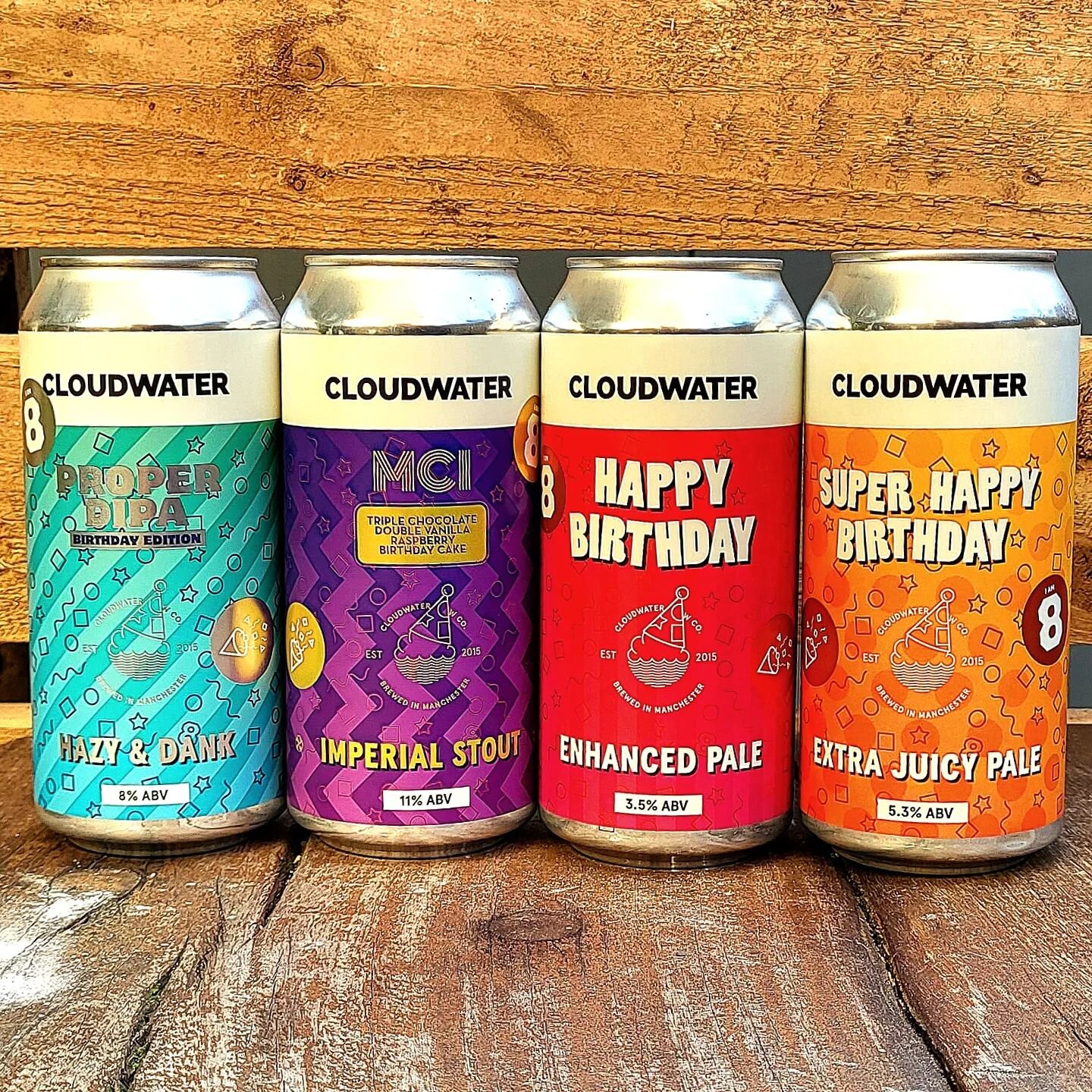 A very Happy Birthday @cloudwaterbrew 

Proper DIPA 
8%

MCI
Triple Chocolate
Double Vanilla 
Raspberry Birthday Cake
11% Imperial Stout

Happy Birthday 
3.5% Pale 

Super Happy Birthday 
5.3% Pale 

#birthday 
#clickandcollectservice 
#onlineshop 
#