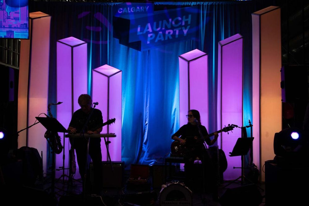 The Launch Party stage lit up