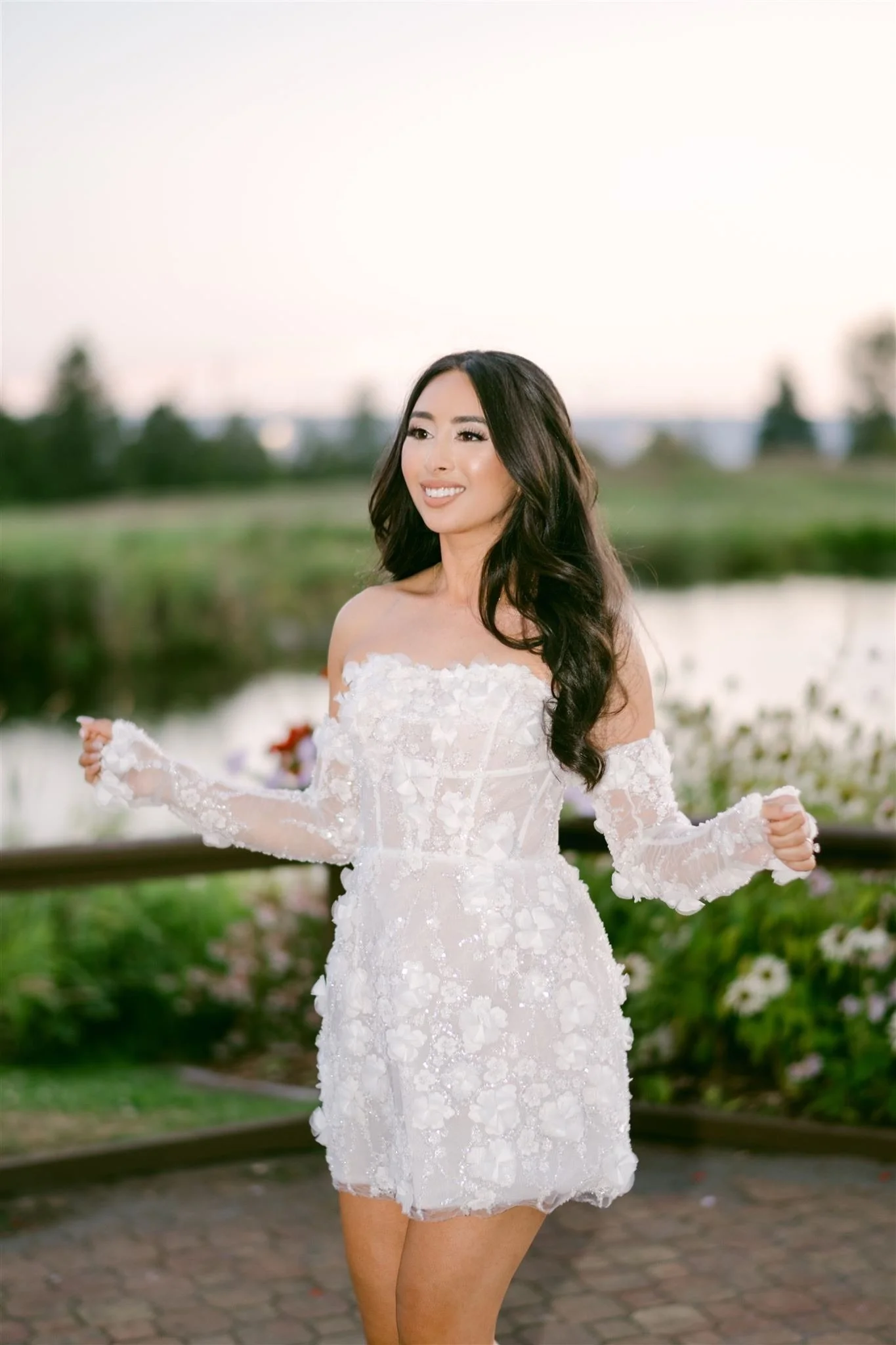 Lace party dress change for bride