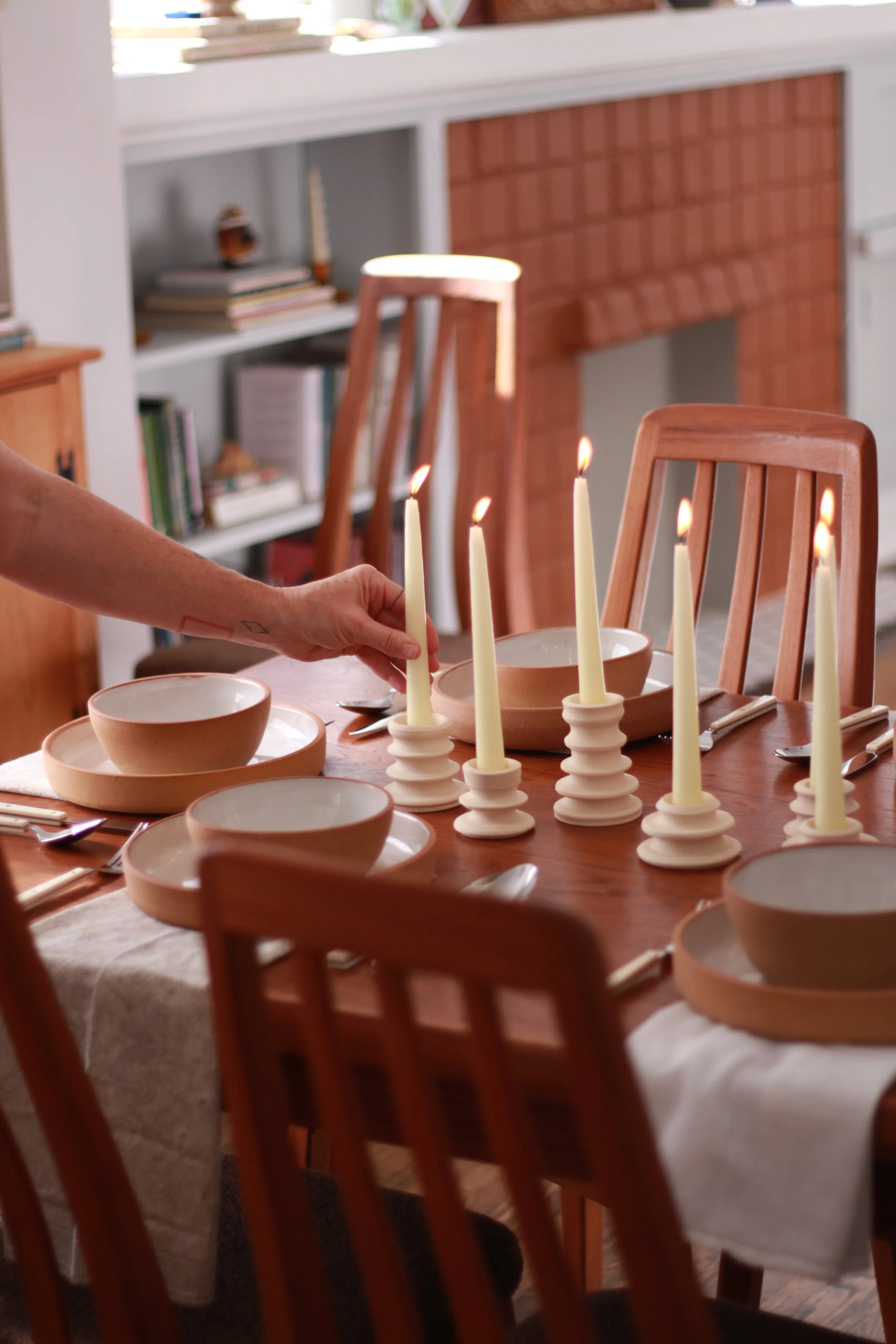 Pair of Stone white candlestick holders